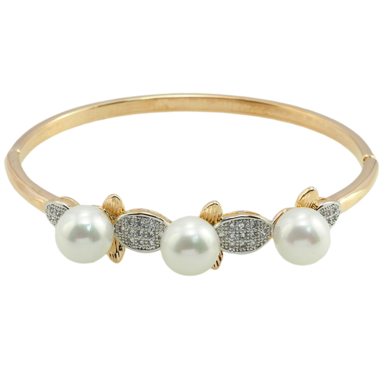 Браслет Xuping Позолота 18К + Родий Орнамент с цирконием и жемчугом ø 5.7см фото №1