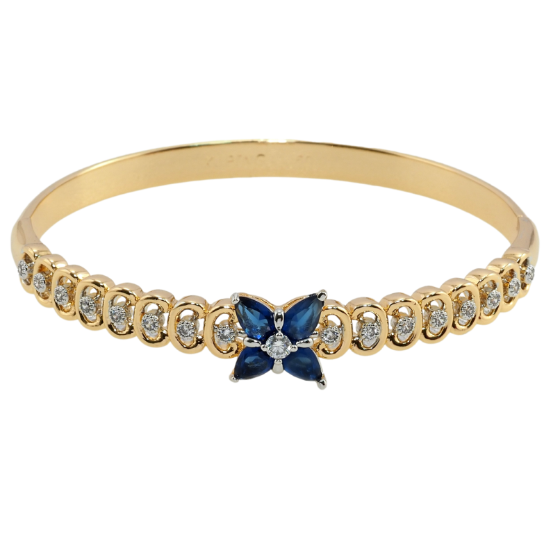 Браслет Xuping Позолота 18К + Родий Дорожка циркония с цветком из синих фианитов ø 6см фото №1