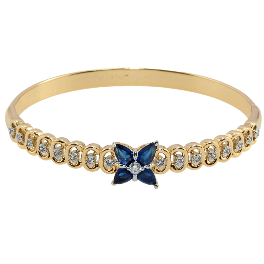 Браслет Xuping Позолота 18К + Родий Дорожка циркония с цветком из синих фианитов ø 6см фото №1