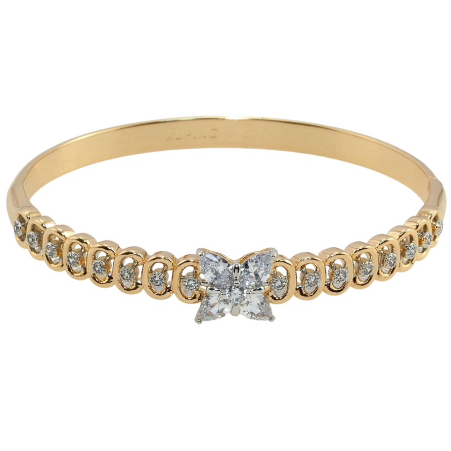 Браслет Xuping Позолота 18К + Родий Дорожка циркония с цветком из фианитов ø 6см фото №1