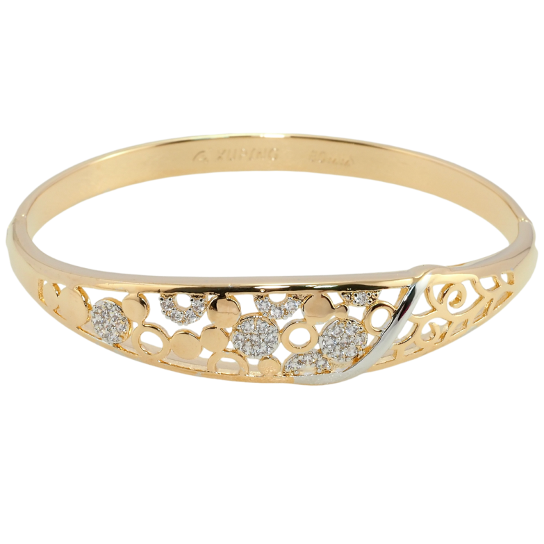 Браслет Xuping Позолота 18К + Родий Резной орнамент с цирконием ø 6см фото №1