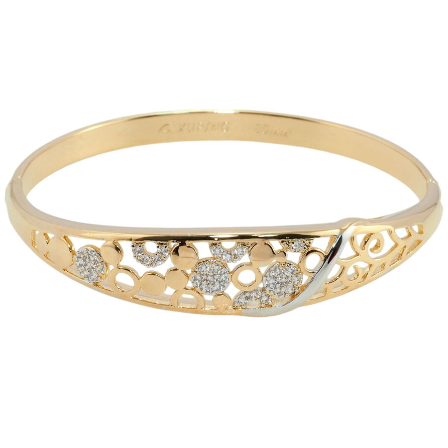 Браслет Xuping Позолота 18К + Родий Резной орнамент с цирконием ø 6см фото №1