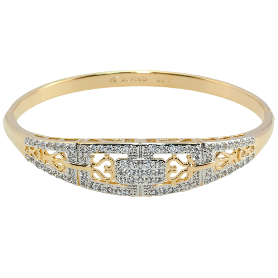 Браслет Xuping Позолота 18К + Родий Резной орнамент с цирконием ø 6см фото №1