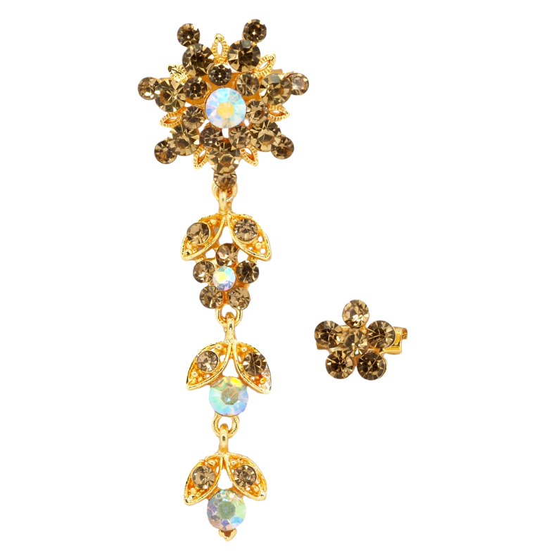 Брошь Две цветочные броши с коричневыми стразами фото №1