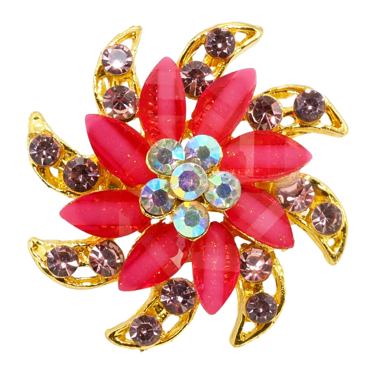 Брошь Цветок с розовыми стразами фото №14