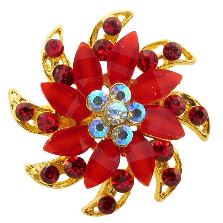 Брошка Квітка з червоними стразами фото №6