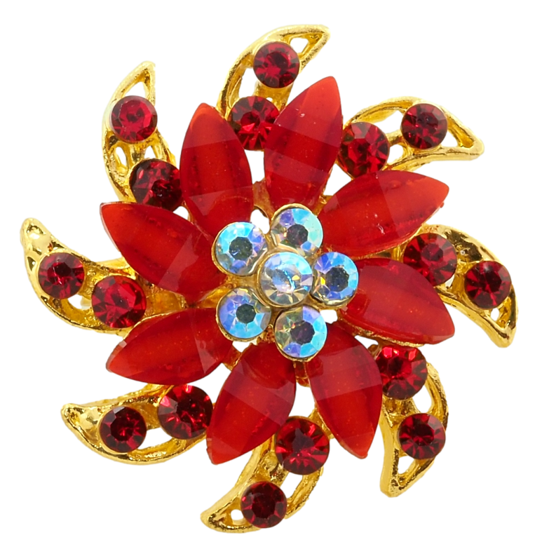 Брошка Квітка з червоними стразами фото №21