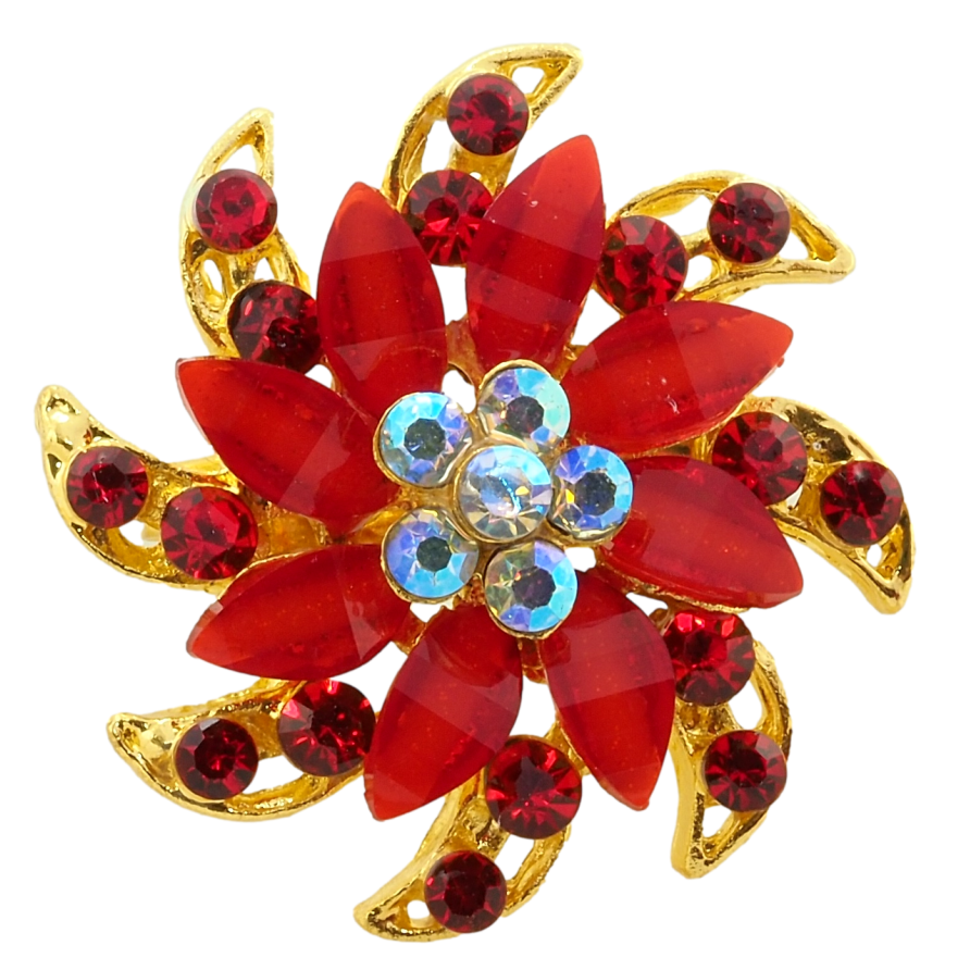 Брошка Квітка з червоними стразами фото №1