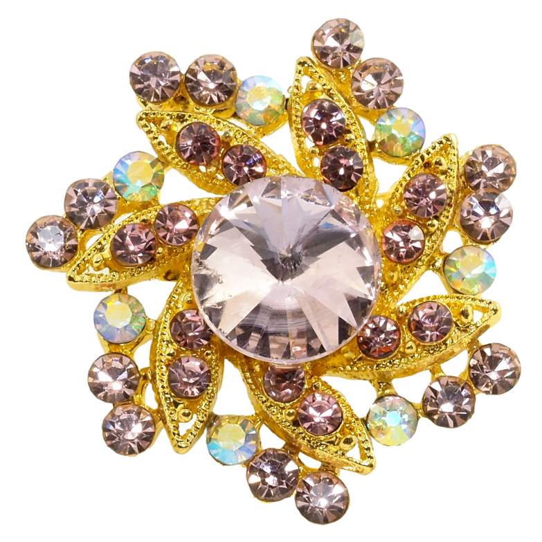 Брошка Квітка з рожевими стразами фото №1