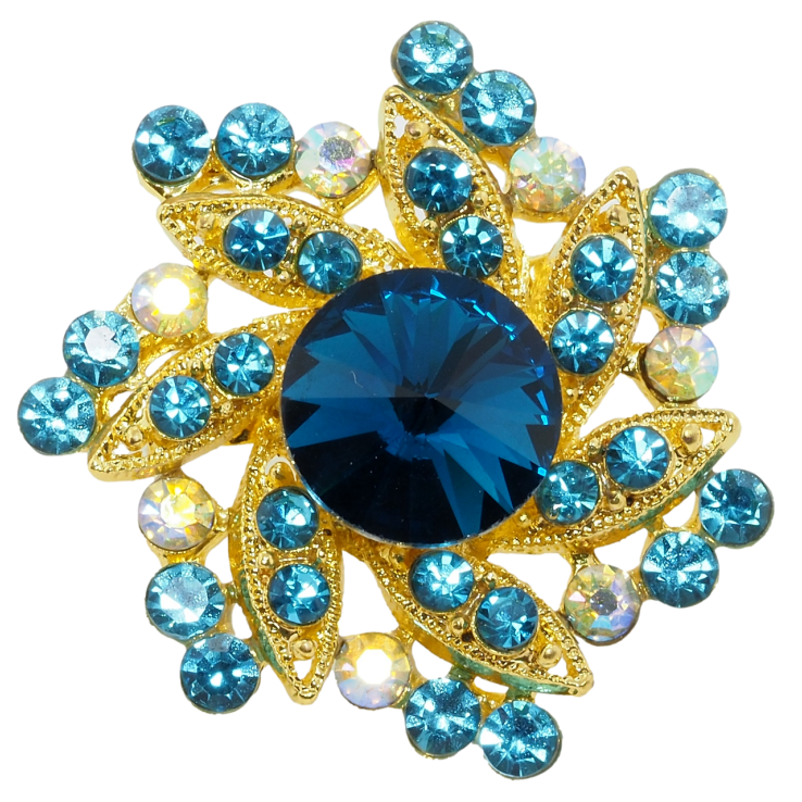 Брошь Цветок с бирюзовыми стразами фото №9