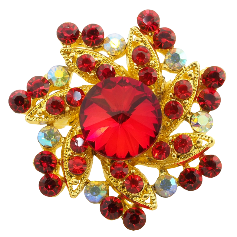 Брошка Квітка з червоними стразами фото №15