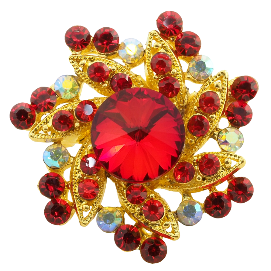 Брошка Квітка з червоними стразами фото №1