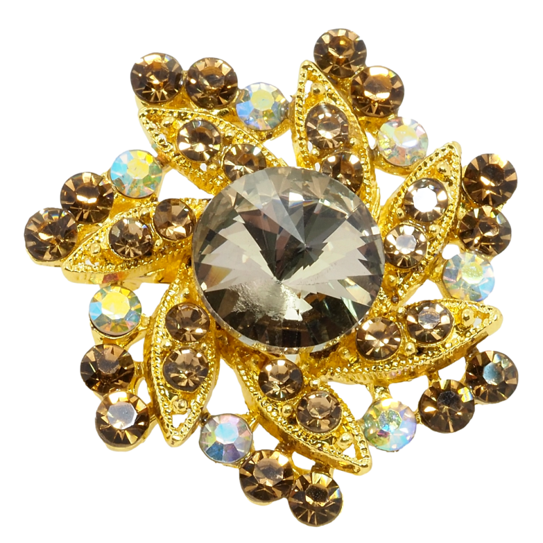 Брошка Квітка з коричневими стразами фото №1
