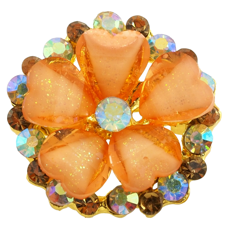 Брошь Цветок с оранжевыми стразами фото №1