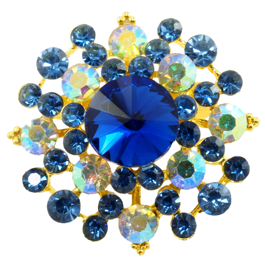 Брошь Цветок с синими стразами фото №1