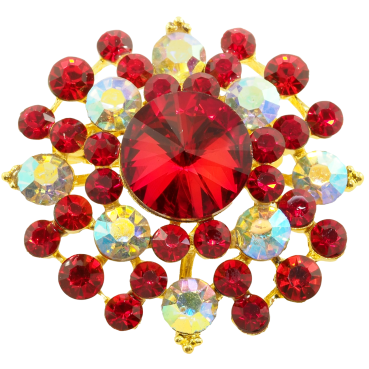 Брошка Квітка з червоними стразами фото №11