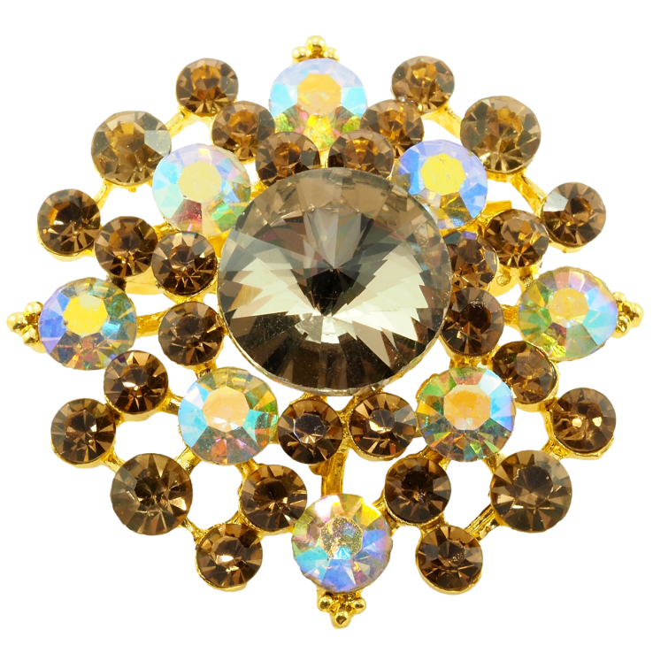 Брошка Квітка з коричневими стразами фото №16