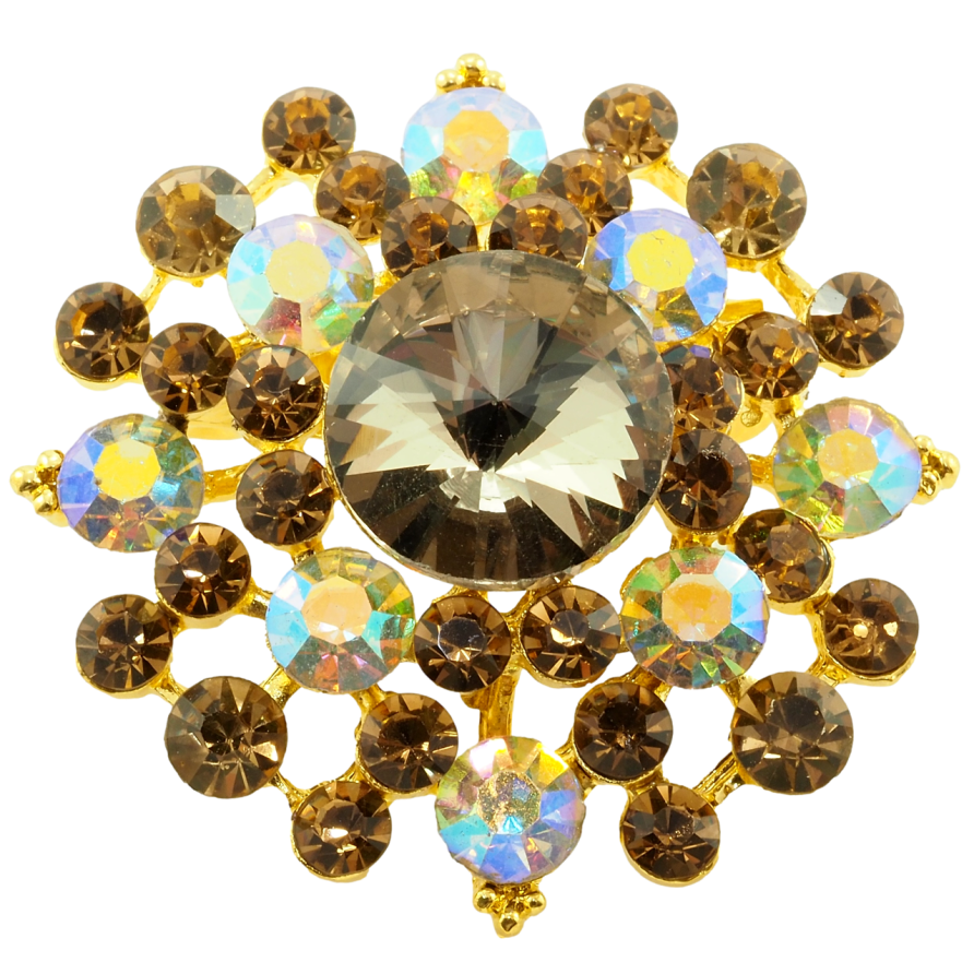 Брошка Квітка з коричневими стразами фото №1