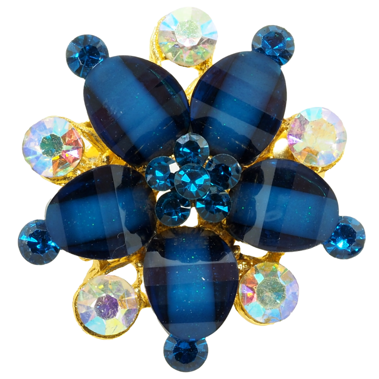 Брошь Цветок с синими стразами фото №4