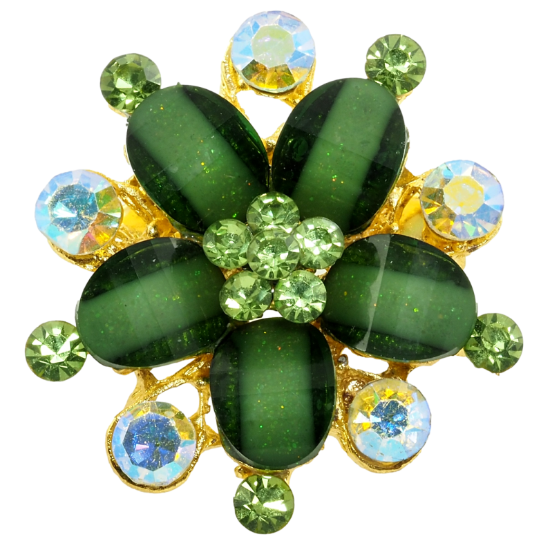 Брошь Цветок с зелеными стразами фото №4