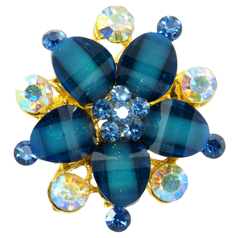 Брошь Цветок с синими стразами фото №1