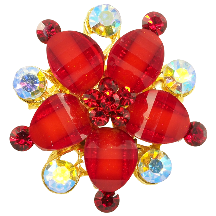 Брошка Квітка з червоними стразами фото №23