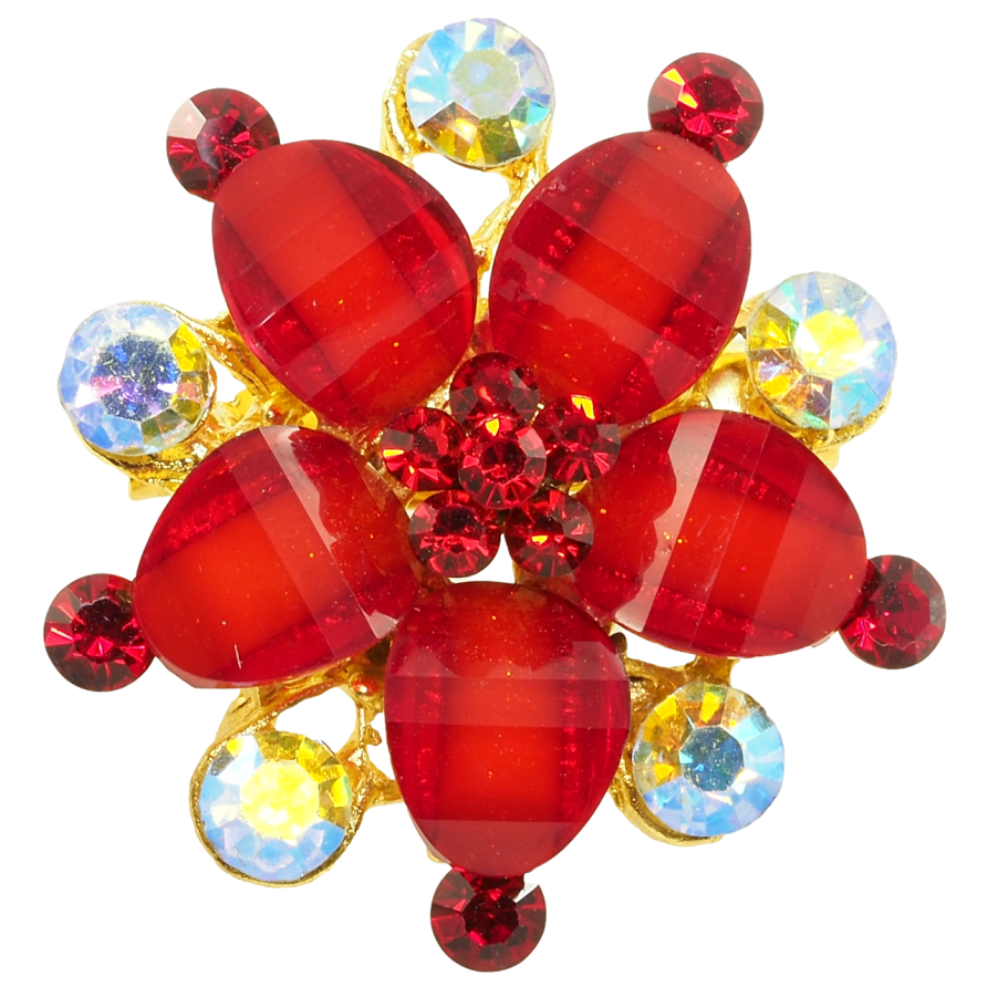 Брошка Квітка з червоними стразами фото №1