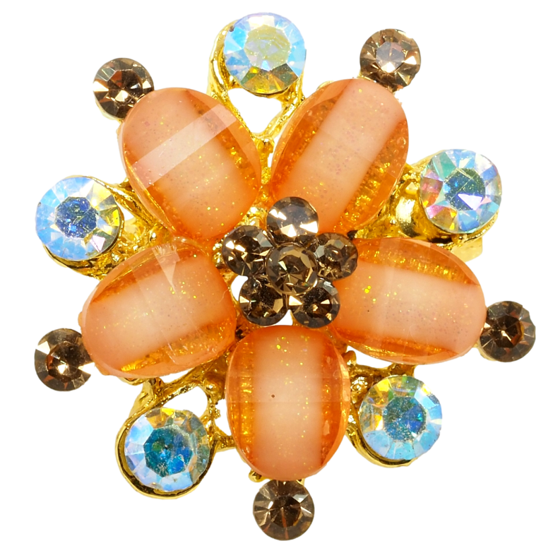 Брошка Квітка з помаранчевими стразами фото №1