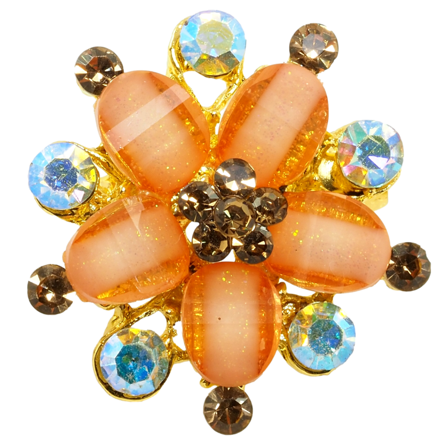 Брошь Цветок с оранжевыми стразами фото №1