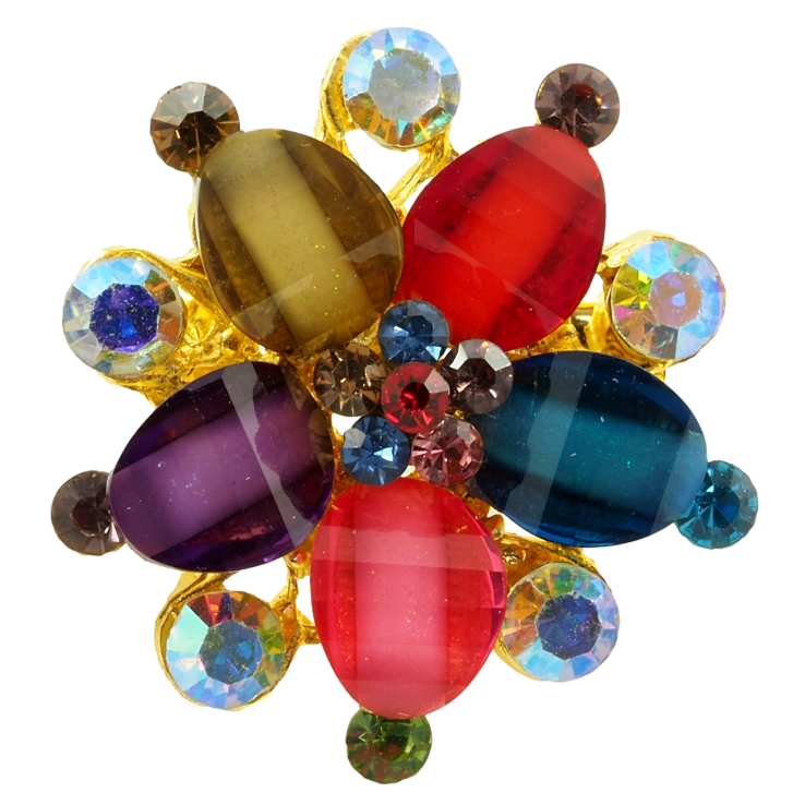 Брошь Цветок с разноцветными стразами фото №11