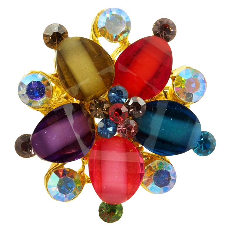 Брошь Цветок с разноцветными стразами фото №1