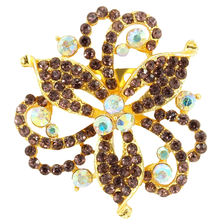 Брошь Декоративный цветок с коричневыми стразами фото №7