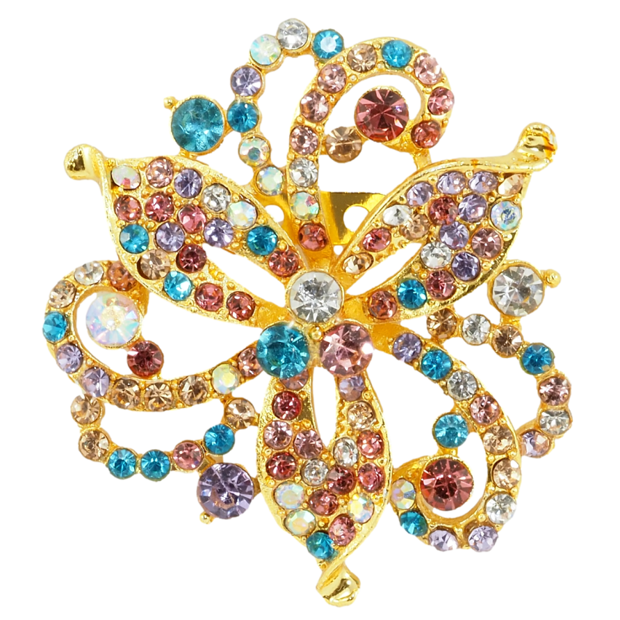Брошка Декоративна квітка з різнокольоровими стразами фото №1