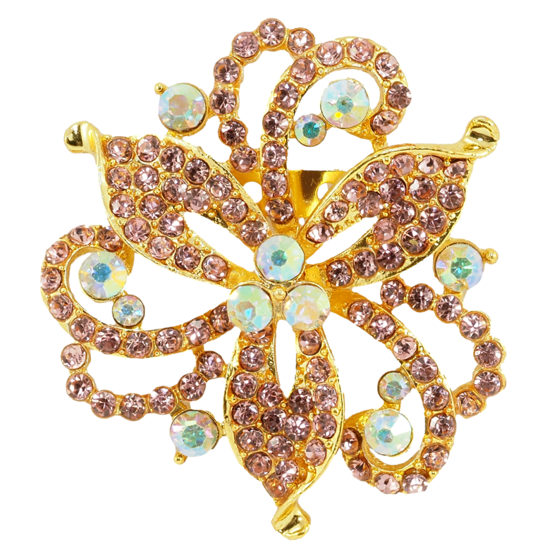 Брошка Декоративна квітка з рожевими стразами фото №1