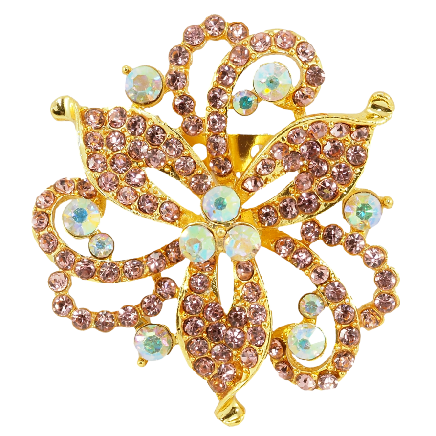 Брошь Декоративный цветок с розовыми стразами фото №1