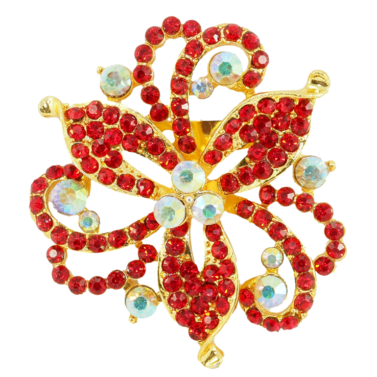 Брошь Декоративный цветок с красными стразами фото №4