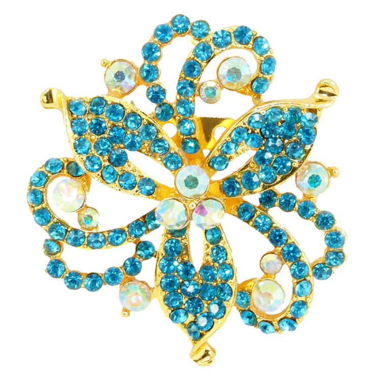 Брошь Декоративный цветок с бирюзовыми стразами фото №13