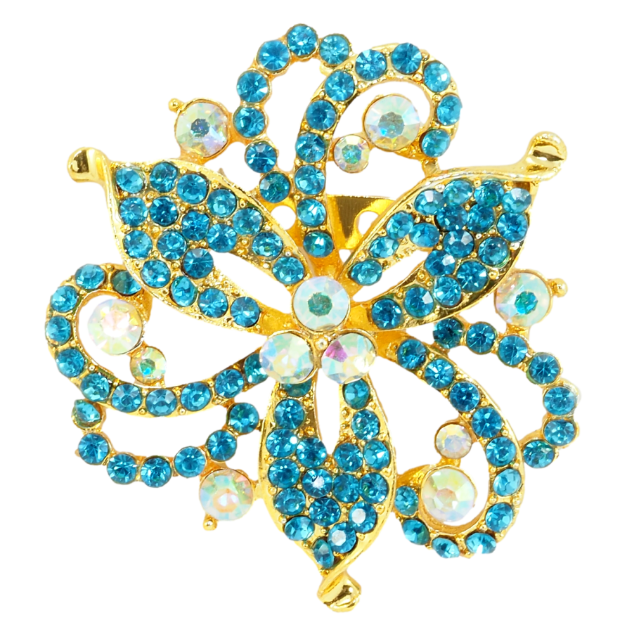 Брошка Декоративна квітка з бірюзовими стразами фото №1