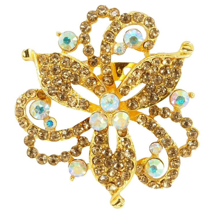 Брошь Декоративный цветок с золотистыми стразами фото №10
