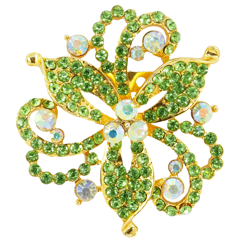 Брошка Декоративна квітка із зеленими стразами фото №1