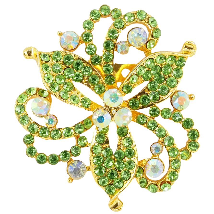 Брошь Декоративный цветок с зелеными стразами фото №1