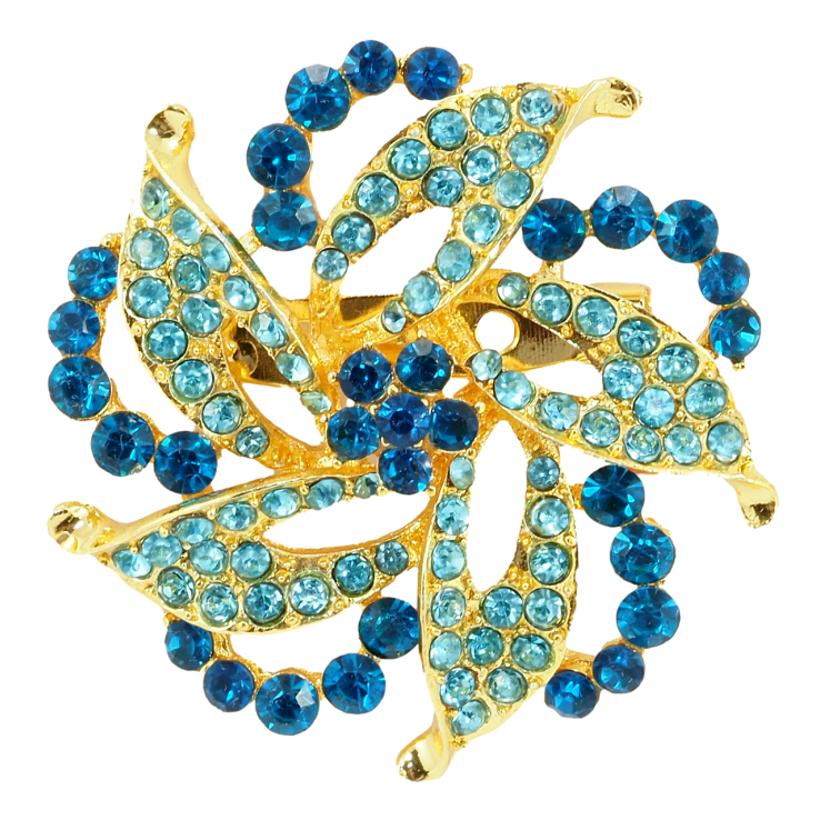 Брошь Декоративный цветок с бирюзовыми стразами фото №14