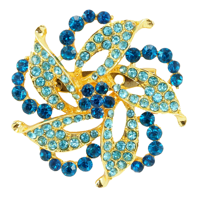 Брошка Декоративна квітка з бірюзовими стразами фото №1