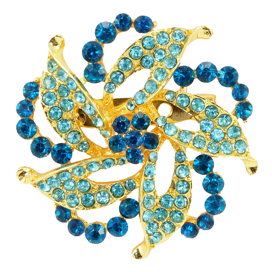 Брошка Декоративна квітка з бірюзовими стразами фото №1