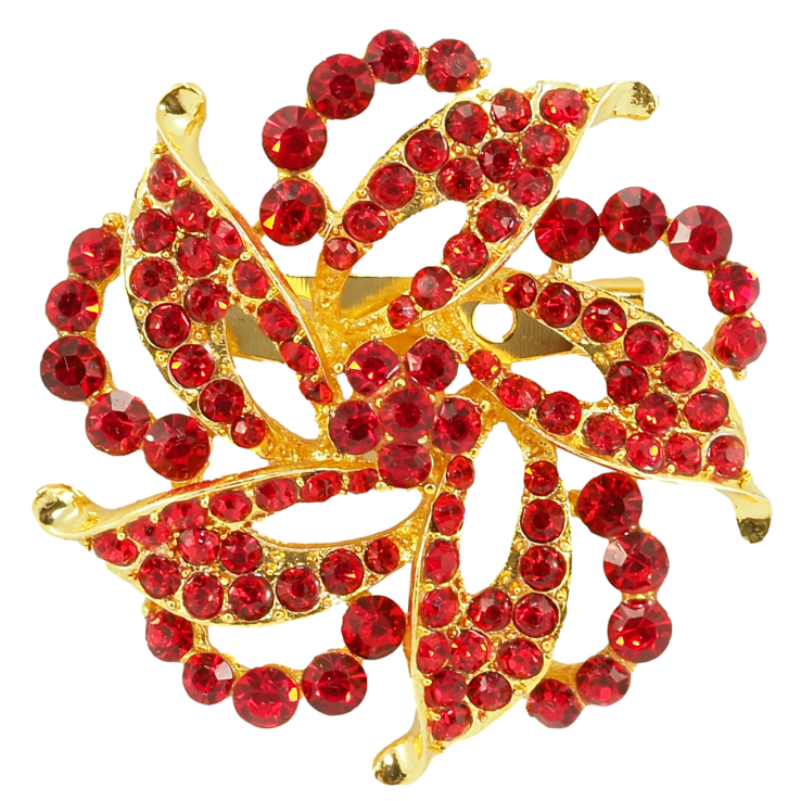 Брошь Декоративный цветок с красными стразами фото №6