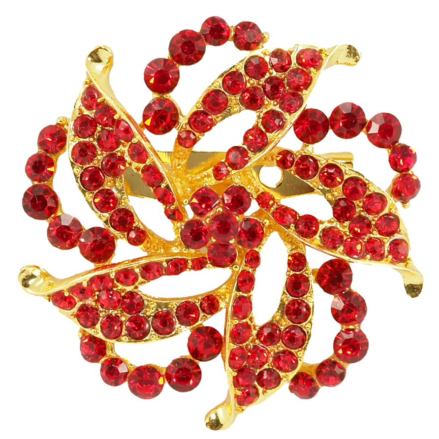 Брошка Декоративна квітка з червоними стразами фото №1