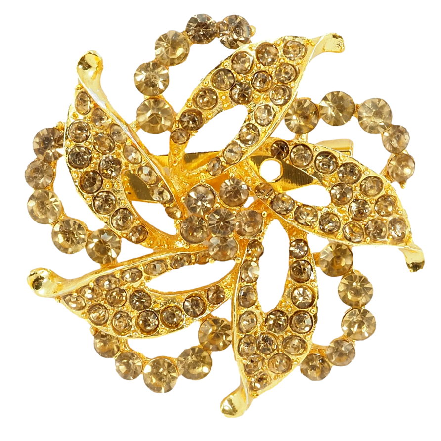 Брошь Декоративный цветок с золотистыми стразами фото №1