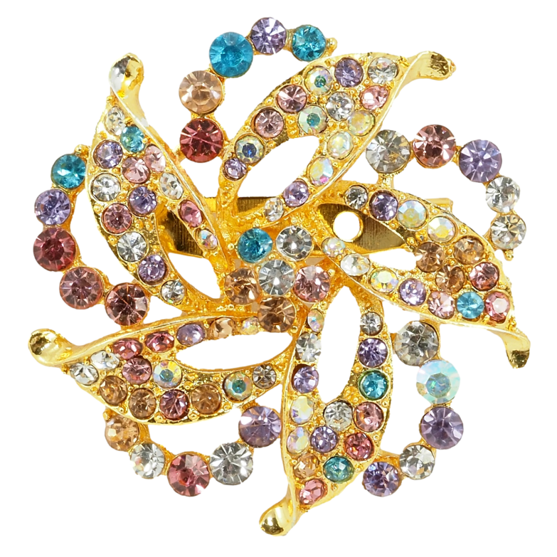 Брошка Декоративна квітка з різнокольоровими стразами фото №1