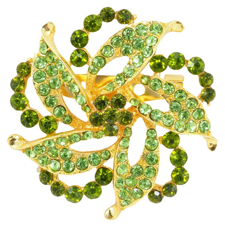 Брошка Декоративна квітка із зеленими стразами фото №1