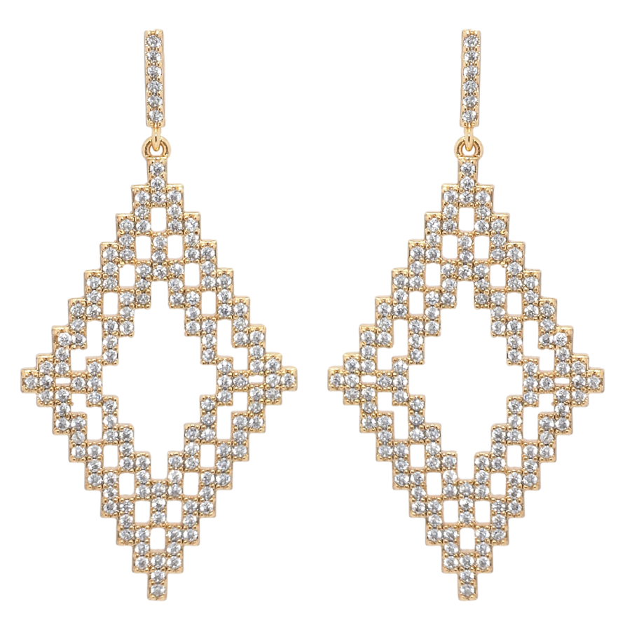 Серьги Xuping Позолота 18K пусеты Ромбы инкрустация цирконием фото №1